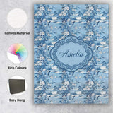 Personalised Name Blue Floral Bird Botanical Custom Bespoke  Contemporary Display Canvas Wall Art Print Decor Picture Ready to Hang