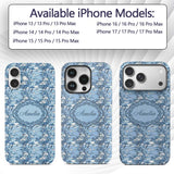 Blue Floral Bird Botanical Vintage Printed Design Custom Name Protective Phone Case Mobile Cover Durable Everyday Smartphone Shock Resistant