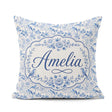 Custom Name Light Blue Bird Blossom Branch Seamless Elegant Name Square Filled Cushion Throw Pillow Sofa Bed Home Decor Zip Washable UK Made