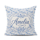 Custom Name Light Blue Bird Blossom Branch Seamless Elegant Name Square Filled Cushion Throw Pillow Sofa Bed Home Decor Zip Washable UK Made