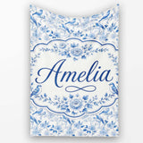 Light Blue Bird Blossom Branch Seamless Elegant Pattern Name Cute  Personalised Custom Name Super Soft Fleece Blanket Bed Sofa Throw