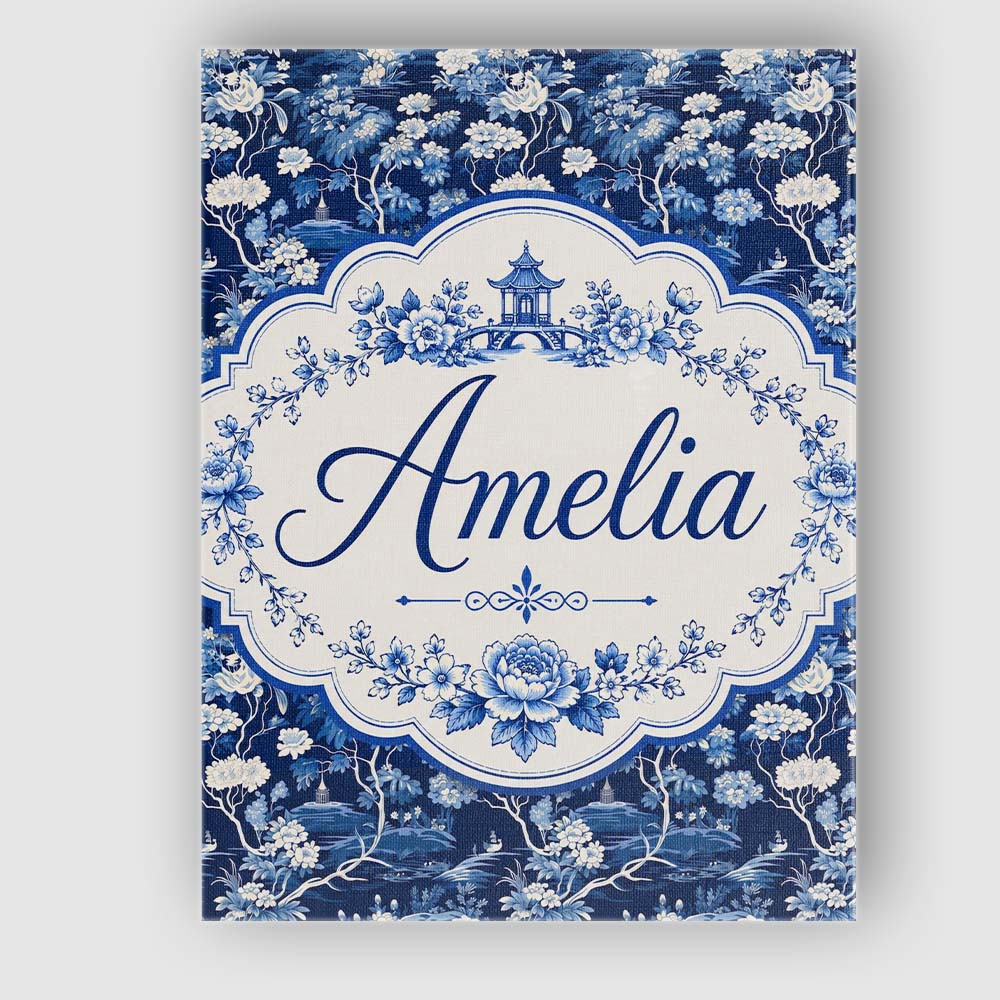 Personalised Name Elegant Blue Toile Garden Custom  Bespoke Interior Contemporary Canvas Wall Art Print Decor Picture Ready to Hang