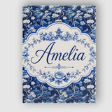 Personalised Name Elegant Blue Toile Garden Custom  Bespoke Interior Contemporary Canvas Wall Art Print Decor Picture Ready to Hang