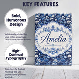 Personalised Name Elegant Blue Toile Garden Custom  Bespoke Interior Contemporary Canvas Wall Art Print Decor Picture Ready to Hang
