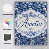 Personalised Name Elegant Blue Toile Garden Custom  Bespoke Interior Contemporary Canvas Wall Art Print Decor Picture Ready to Hang