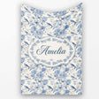 Vintage Blue Birds and Rose Blossom Floral Seamless Pattern Name  Personalised Custom Name Super Soft Fleece Blanket Bed Sofa Throw