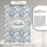 Vintage Blue Birds and Rose Blossom Floral Seamless Pattern Name  Personalised Custom Name Super Soft Fleece Blanket Bed Sofa Throw