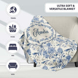 Vintage Blue Birds and Rose Blossom Floral Seamless Pattern Name  Personalised Custom Name Super Soft Fleece Blanket Bed Sofa Throw