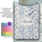 Vintage Blue Birds and Rose Blossom Floral Seamless Pattern Name  Personalised Custom Name Super Soft Fleece Blanket Bed Sofa Throw