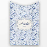 Soft Blue Songbird Twig Floral Chinoiserie Seamless Pattern Name  Personalised Custom Name Super Soft Fleece Blanket Bed Sofa Throw