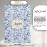 Soft Blue Songbird Twig Floral Chinoiserie Seamless Pattern Name  Personalised Custom Name Super Soft Fleece Blanket Bed Sofa Throw