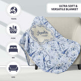 Soft Blue Songbird Twig Floral Chinoiserie Seamless Pattern Name  Personalised Custom Name Super Soft Fleece Blanket Bed Sofa Throw