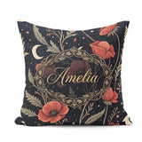 Custom Name Red Poppy Flowers Moon Stars Night Seamless Pattern Square Filled Cushion Throw Pillow Sofa Bed Home Decor Zip Washable UK Made
