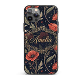 Red Poppy Flowers Moon Stars Night Sky Seamless Custom Name Protective Phone Case Mobile Cover Durable Everyday Smartphone Shock Resistant