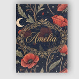 Personalised Name Red Poppy Flowers Moon Stars Night Sky Seamless Custom  Bespoke Canvas Wall Art Print Decor Picture Ready to Hang