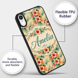 Vintage Beige Tropic Hibiscus Palm Printed Design Custom Name Protective Phone Case Mobile Cover Durable Everyday Smartphone Shock Resistant