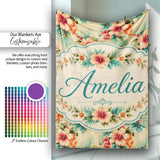Vintage Beige Tropic Hibiscus Palm Floral Seamless Pattern Name Cute  Personalised Custom Name Super Soft Fleece Blanket Bed Sofa Throw