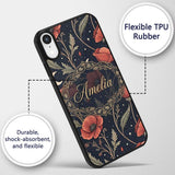 Red Poppy Flowers Moon Stars Night Sky Seamless Custom Name Protective Phone Case Mobile Cover Durable Everyday Smartphone Shock Resistant