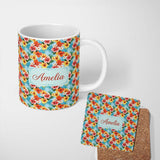 Personalized Custom Name Bright Tropic Hibiscus Bloom Wild Floral Seamless Pattern Custom 11oz Ceramic Coffee Tea Mug White Large Handle
