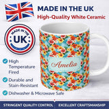 Personalized Custom Name Bright Tropic Hibiscus Bloom Wild Floral Seamless Pattern Custom 11oz Ceramic Coffee Tea Mug White Large Handle