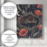 Personalised Name Red Poppy Flowers Moon Stars Night Sky Seamless Custom  Bespoke Canvas Wall Art Print Decor Picture Ready to Hang