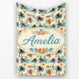 Vintage Tropical Palm Tree Sunset Beach Seamless Pattern Name Cute  Personalised Custom Name Super Soft Fleece Blanket Bed Sofa Throw