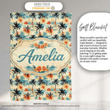 Vintage Tropical Palm Tree Sunset Beach Seamless Pattern Name Cute  Personalised Custom Name Super Soft Fleece Blanket Bed Sofa Throw