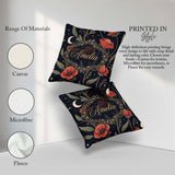 Custom Name Red Poppy Flowers Moon Stars Night Seamless Pattern Square Filled Cushion Throw Pillow Sofa Bed Home Decor Zip Washable UK Made