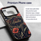 Red Poppy Flowers Moon Stars Night Sky Seamless Custom Name Protective Phone Case Mobile Cover Durable Everyday Smartphone Shock Resistant