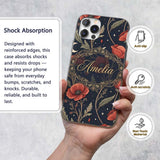 Red Poppy Flowers Moon Stars Night Sky Seamless Custom Name Protective Phone Case Mobile Cover Durable Everyday Smartphone Shock Resistant