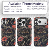 Red Poppy Flowers Moon Stars Night Sky Seamless Custom Name Protective Phone Case Mobile Cover Durable Everyday Smartphone Shock Resistant