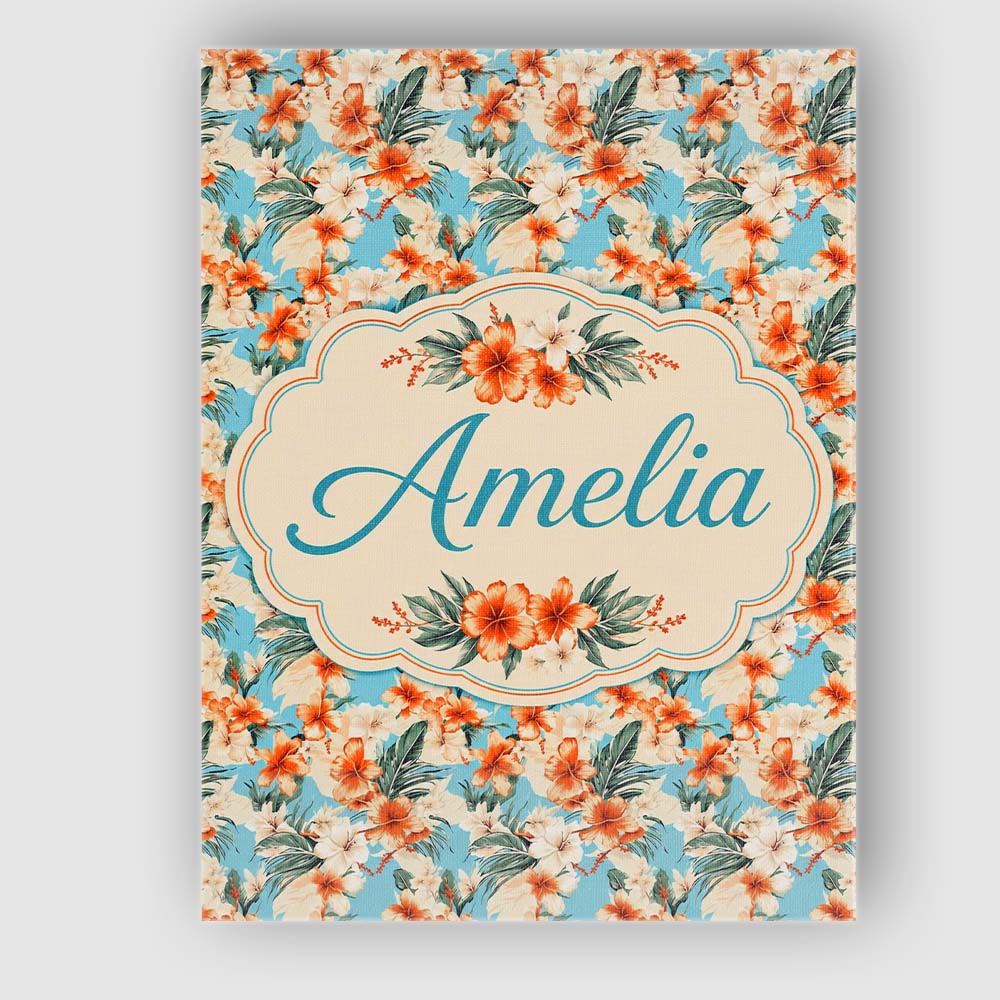Personalised Name Soft Blue Tropical Custom Premium Decorative Design Modern Room Accent Canvas Wall Art Print Decor Picture Ready to Hang