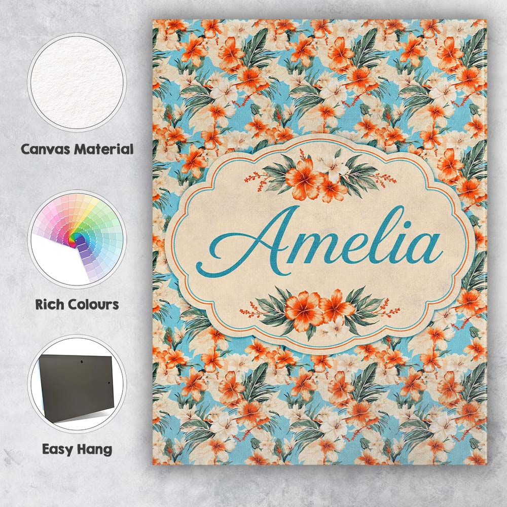 Personalised Name Soft Blue Tropical Custom Premium Decorative Design Modern Room Accent Canvas Wall Art Print Decor Picture Ready to Hang