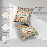 Custom Name Soft Blue Tropical Hibiscus Island Pattern Name Cute Square Filled Cushion Throw Pillow Sofa Bed Home Decor Zip Washable UK Made