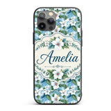 White Hibiscus Blue Leaf Tropical Floral Seamless Custom Name Protective Phone Case Mobile Cover Durable Everyday Smartphone Shock Resistant