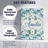 Personalised Name White Hibiscus Blue Leaf Custom  Unique Gift Idea Elegant Feature Canvas Wall Art Print Decor Picture Ready to Hang