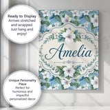 Personalised Name White Hibiscus Blue Leaf Custom  Unique Gift Idea Elegant Feature Canvas Wall Art Print Decor Picture Ready to Hang