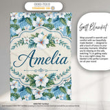 White Hibiscus Blue Leaf Tropical Floral Seamless Pattern Custom  Personalised Custom Name Super Soft Fleece Blanket Bed Sofa Throw