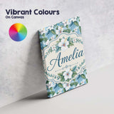 Personalised Name White Hibiscus Blue Leaf Custom  Unique Gift Idea Elegant Feature Canvas Wall Art Print Decor Picture Ready to Hang