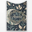 Botanical Crescent Moon Leaves Starry Night Seamless Pattern Lovely  Personalised Custom Name Super Soft Fleece Blanket Bed Sofa Throw