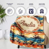 Tropical Island Sunset Palm Scene Seamless Pattern Name Cute Unique  Personalised Custom Name Super Soft Fleece Blanket Bed Sofa Throw