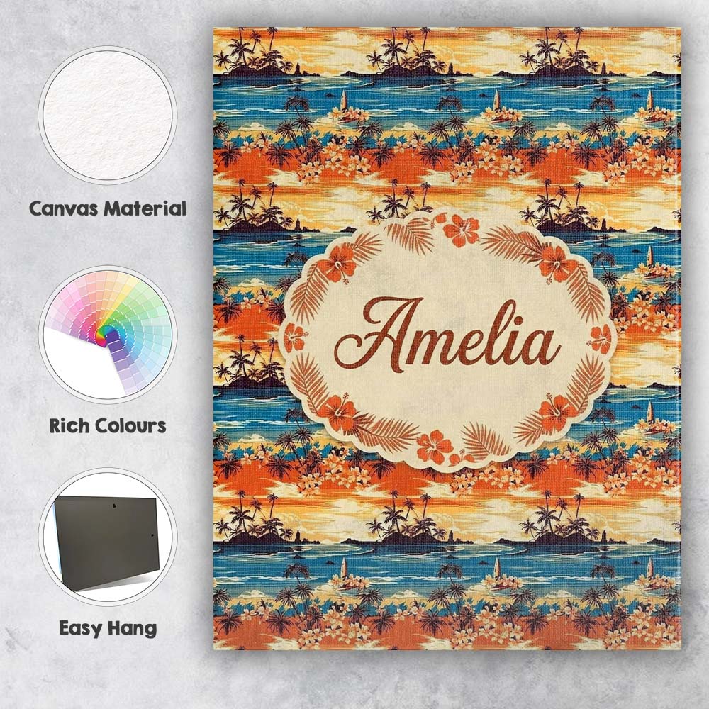 Personalised Name Tropical Island Sunset Custom  Unique Gift Idea Elegant Feature Canvas Wall Art Print Decor Picture Ready to Hang
