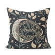 Custom Name Botanical Crescent Moon Leaves Starry Night Seamless Square Filled Cushion Throw Pillow Sofa Bed Home Decor Zip Washable UK Made