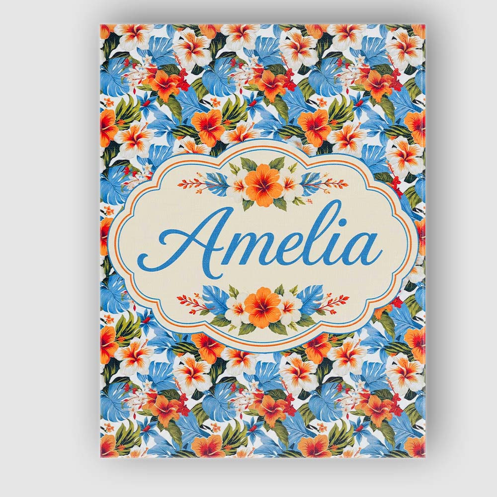 Personalised Name Vibrant Blue Orange Custom Modern Room Accent Creative Decorator Style Canvas Wall Art Print Decor Picture Ready to Hang