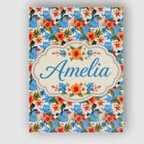 Personalised Name Vibrant Blue Orange Custom Modern Room Accent Creative Decorator Style Canvas Wall Art Print Decor Picture Ready to Hang
