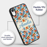 Vibrant Blue Orange Hibiscus Tropical Floral Custom Name Protective Phone Case Mobile Cover Durable Everyday Smartphone Shock Resistant