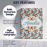 Personalised Name Vibrant Blue Orange Custom Modern Room Accent Creative Decorator Style Canvas Wall Art Print Decor Picture Ready to Hang