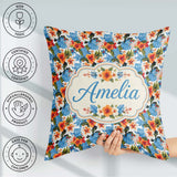 Custom Name Vibrant Blue Orange Hibiscus Tropical Floral Pattern Square Filled Cushion Throw Pillow Sofa Bed Home Decor Zip Washable UK Made
