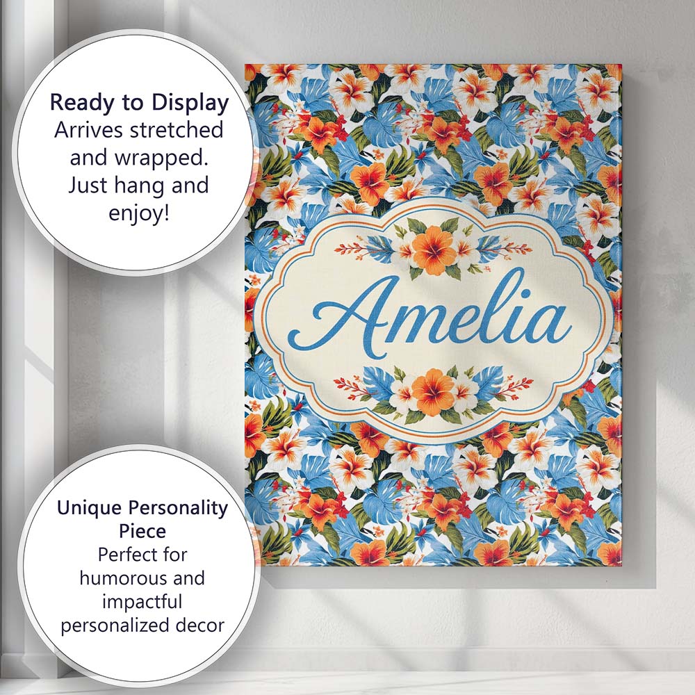 Personalised Name Vibrant Blue Orange Custom Modern Room Accent Creative Decorator Style Canvas Wall Art Print Decor Picture Ready to Hang