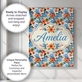 Personalised Name Vibrant Blue Orange Custom Modern Room Accent Creative Decorator Style Canvas Wall Art Print Decor Picture Ready to Hang